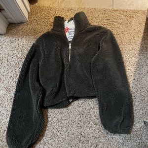 Green topshop fluffy quarter zip
